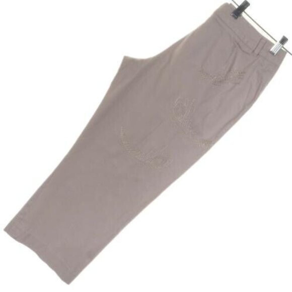 Larry Levine Womens Cropped Pants 8P Tan Khaki Empbroidered Stretchy - Picture 6 of 9